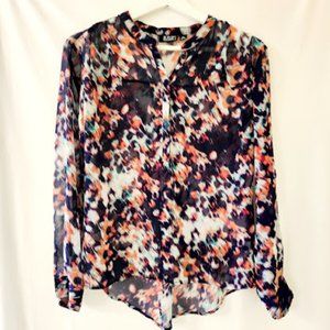 a.n.a A New Approach Petite Small Multi-Colored Print Sheer Blouse